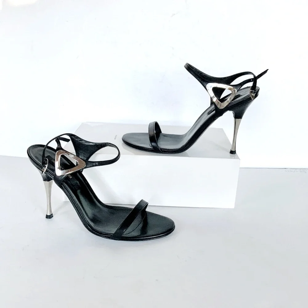 Sergio Rossi black  silver stiletto sandals heels 37.5
